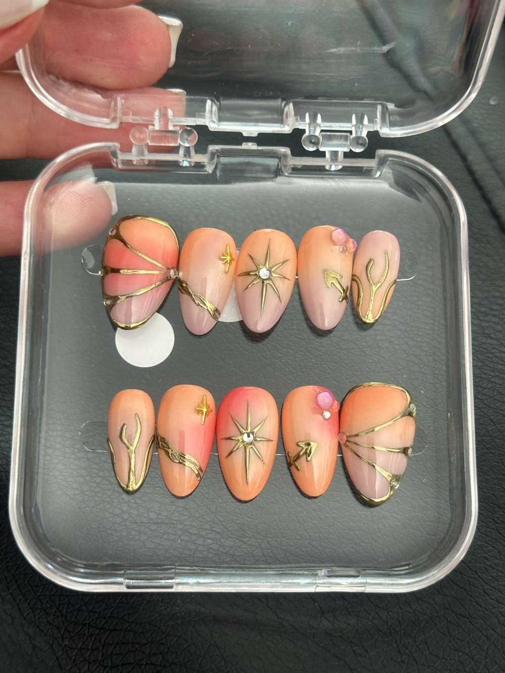 NWT Nailglossie Pink Gold Celestial 3D Press On Nails Size Medium